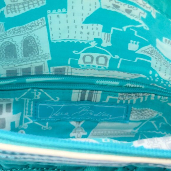 VERA BRADLEY Women's Handbag Blue Quilted Fabric Patent Leather Trim Zip Pocket - Picture 15 of 16